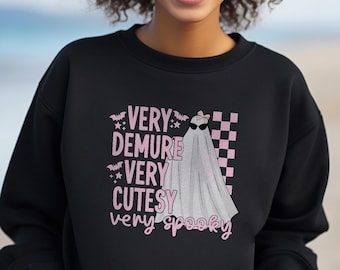 Very Demure Very Cutesy Very Spooky Sweatshirt,Women Autumn Fall Sweater,Ghost Lady Gift,Retro Halloween Party Costume,Fall Cute Ghost Shirt