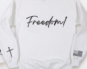 Embroidered Freedom Sweatshirt with Flag and Cross On Sleeve,Patriotic Christian Sweater,Charlie Kirk Embroidery Gifts,Liberty Faith Apparel
