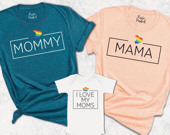 LGBTQ Lesbian Family Matching Shirt,Custom Mom Shirt,Gay Mother's Day Gift,2 Lesbian Moms Tshirt,Gay Pregnancy Gift,Lesbian Pride Mom Shirt