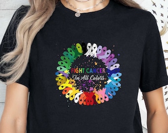 Fight Cancer In All Colors Shirt,Multicolored Ribbon Shirt,Cancer Sucks Tee,Cancer Survivor Gift,Sucks In Every Color,Cancer Awareness Shirt