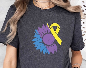Sunflower Bladder Cancer Tshirt,Bladder Cancer Women Gift, Blue,Yellow and Purple,Cancer Awareness Ribbon Tee,Cancer Fighter,Cancer Survivor
