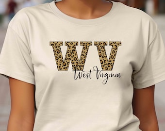 Leopard WV T-Shirt,West Virginia Women Shirt, West Virginia Gift, West Virginia State Shirt,West Virginia Map Tshirt, West Virginia Home Tee