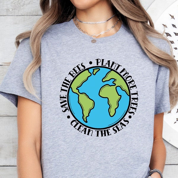 Environmental Tshirt,Go Green Shirt,Reduce Reuse Recycle, Save The Bees Plant More Trees Clean Our Seas Shirt,Earth Day Gifts,Climate Change