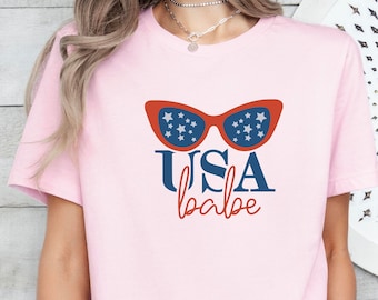 Retro American Babe Shirt, 4th Of July T-shirt,Women's July 4th Outfit,Patriotic Girl 4th of July Shirt,Fourth of July Gift,Independence Day