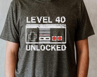 Level 40 Unlocked Gamer Birthday Party Shirt,40th Birthday Gift For Him,Funny Birthday Gaming Tee,Gamer 40 Birthday Gift,Video Game Bday Tee