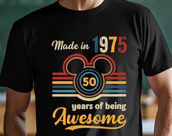 Made In 1975 50 Years Of Being Awesome Vintage Shirt,Personalized 50th Birthday Gift, Mickey Ears Birthday Tee, Disney 50th Bday Anniversary