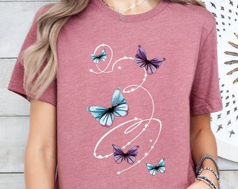 Watercolor Butterflies T-shirt,Butterflies Gift for Women,Gift for Her, Cute Butterfly Gift,Summer Beach Girl Friend Tee,Animal Graphic Tees