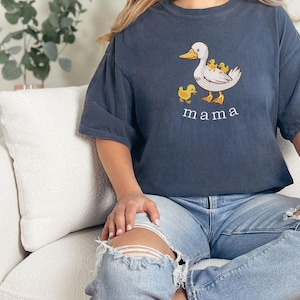 Embroidered Duck Mama Comfort Colors® T-Shirt, Mothers Day Gift,Embroidery Mama Duck and Baby Ducklings Shirt,Cute Mama Goose and Kids Shirt