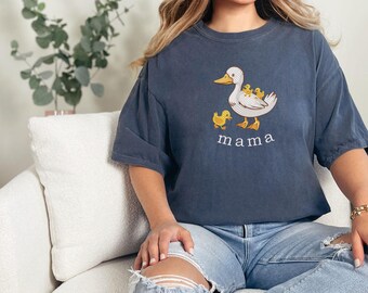 Embroidered Duck Mama Comfort Colors® T-Shirt, Mothers Day Gift,Embroidery Mama Duck and Baby Ducklings Shirt,Cute Mama Goose and Kids Shirt