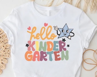 Hello Kindergarten Teacher Tee, Groovy Kindergarten Crew Shirt,First Day of Kindergarten Teacher Gift, Back to School Gift ,Kinder Squad Tee