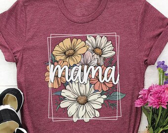 Floral Mama T-Shirt, Retro Mama Shirt, Mother's Day Gift, Plant Mom Shirt, Mama Flower Tee, Mom Birthday Gift, Cute Mama Tees, New Mom Gifts