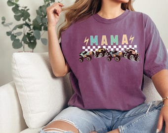 Comfort Colors® Monster Truck Mama Tshirt, Monster Truck Era Checkered Mom T-Shirt, Birthday Boy Mom Shirt,Baby Shower Gift,Mothers Day Gift