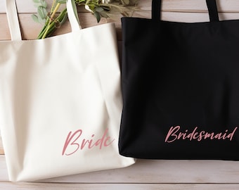 Custom Bridesmaid Canvas Gift Bag,Bachelorette Party Tote Bag,Personalised Name Totebag,Wedding Gift Bag,Maid of Honor Tote,Bridal Party Bag