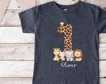 Safari Jungle Zoo Animals 1st Birthday Boy Shirt, Giraffe Zebra Lion Safari Wild One Birthday Party Tee Gift,Baby Boy Jungle Birthday Outfit