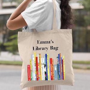 Personalized Book Bag,Custom Library Tote Bag,Kid Name Library Totes,Bookish Bag,Reader Librarian Birthday Christmas Gift,School Library Bag
