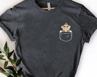 Pocket Monkey T-Shirt, Monkey Gifts, Monkey Lover Toddler Youth Shirt, Monkey Birthday Gift, Funny Monkey Animal Shirt, Monkey Women Shirt