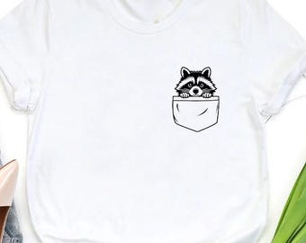 Raccoon Pocket T-Shirt, Raccoon Lover Gift for Birthday, Funny Feral Women Shirt,Peeking Raccoon Shirt, Humor Gift,Animal Lover Raccoon Gift