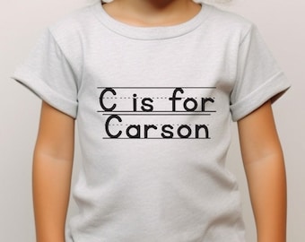 Letter Is For Name Custom Kindergarten Kids Shirt,Personalized Alphabet Shirt,First Day of Preschool Gift, Back to School Gift,Kids Name Tee