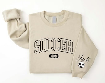 Personalize Soccer Mom Kids Name On Sleeve Sweatshirt,Custom Team Mom Soccer Season Sweater,Soccer Mothers Day Gift,Soccer Mama Game Day Tee