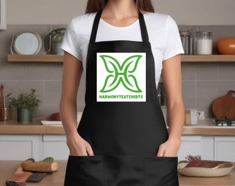 Personalized Logo Apron With Pockets, Custom Text Logo Apron, Custom Print Apron, Custom Kitchen Apron, Apron Gift For Women and Men