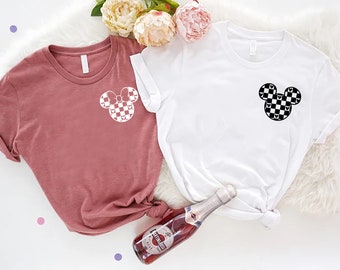 Retro Disney Vacation Shirts,Checkered Mickey or Minnie Matching Couple Tee,Disneyworld Trip Family Group Tshirt,Disneyland Gift for Him/Her