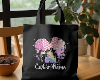 Personalized Watercolor Mickey Minnie Castle Disney Canvas Tote Bag, Custom Disneyland Family Vacation Totes,Cute Disneyworld Girl Trip Gift