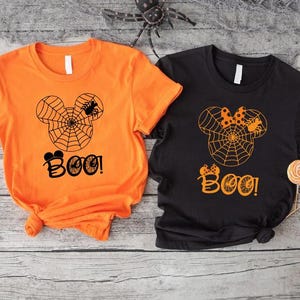 Minnie Mickey Spider Web Halloween Shirt,Disney Couple Boo Tshirt,Halloween Mickey Minnie Matching Gift Tee,Spooky Disneyland Vacation Shirt