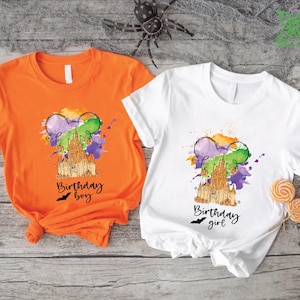 Watercolor Disney Halloween Birthday Shirt,Mickey&#39;s Not So Scary Halloween  Party 2025 Shirt,Birthday Boy Girl Matching Gift,Spooky Birthday