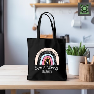Custom Speech Therapy Canvas Tote Bag,SLP Custom Name Bag, Speech Language Pathologist Bag, Speech Therapist Gift,AAC SPED Teacher Inclusion