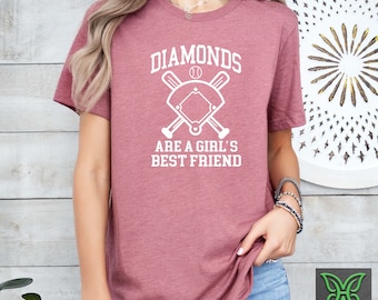 Baseball Shirt Women,Baseball Diamond Shirt,Diamonds are a Girl's Best Friend,Softball Shirt,Baseball Team Mom Gift with Saying,Game Day Tee