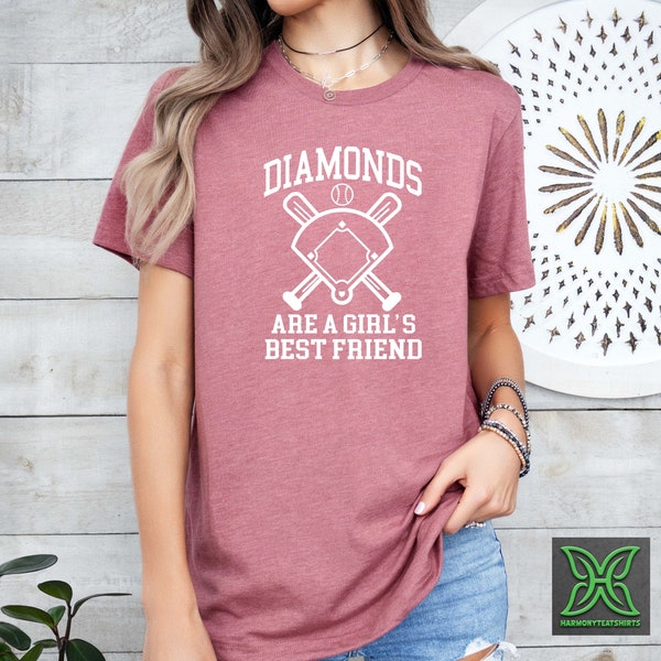 Baseball Shirt Women,Baseball Diamond Shirt,Diamonds are a Girl's Best Friend,Softball Shirt,Baseball Team Mom Gift with Saying,Game Day Tee