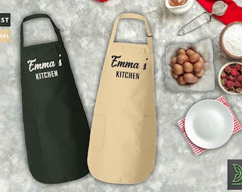Embroidery Kitchen Apron, Personalize Name Kitchen Apron Gift for Her, Embroidered Apron for Cooking, Custom Chef's Apron, Housewarming Gift