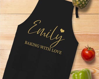 Personalized Baking With Love Apron,Custom Chef Baking Apron, Kitchen Gift Apron,Cooking Gift,Christmas Gift for Women,Baking Lover Her Gift