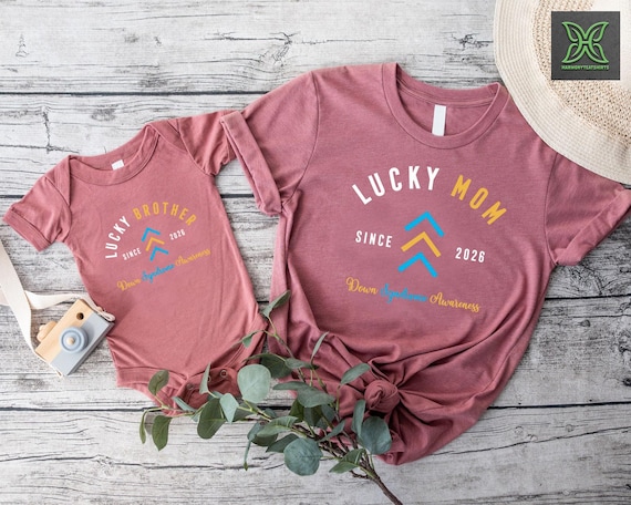 Custom Down Syndrome Awareness Shirt, Lucky Mom Dad Brother Shirt,Three Arrows Shirt,Down Syndrome Family Support Gift,T21 The Lucky Few Tee