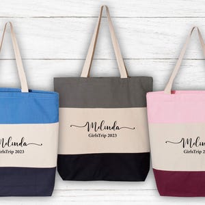 Custom Girls Trip Canvas Tote Bag,Personalized Girls Weekend Tote,Besties Matching Bags,Girls Travel Bag,Destination Girls Road Trip Totebag