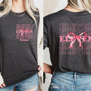 Personalized 11th Birthday Girl Shirt,Pink Coquette Bow Eleventh Birthday Teen Girl Gift,Girls Birthday Party Tee, 11 Year Old Birthday Gift