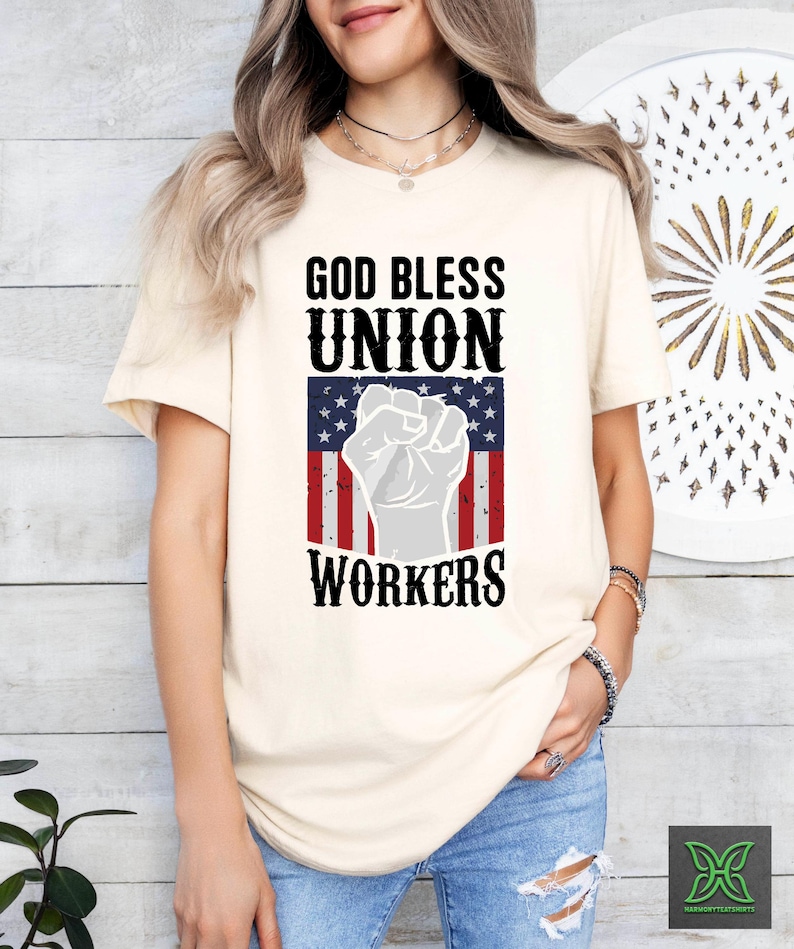 God Bless The Union Workers T Shirt, Labor Day Vintage Union Strong Shirt, Patriotic American Labor Day T-Shirt, Workers Unionization Gift image 1