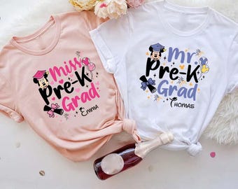 Custom Pre-K Disney Grad Shirt,Minnie & Mickey Pre-Kindergarten Graduation Gift,Disneyland Graduate Trip Toddler Tee,Last Day Of School Kids