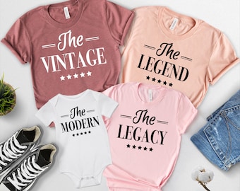 Three Generations Family T-shirt,Vintage Legend Legacy Modern Shirt,Matching Grandpa Father Son Shirt,Baby Reveal Party Outfit,Funny Family