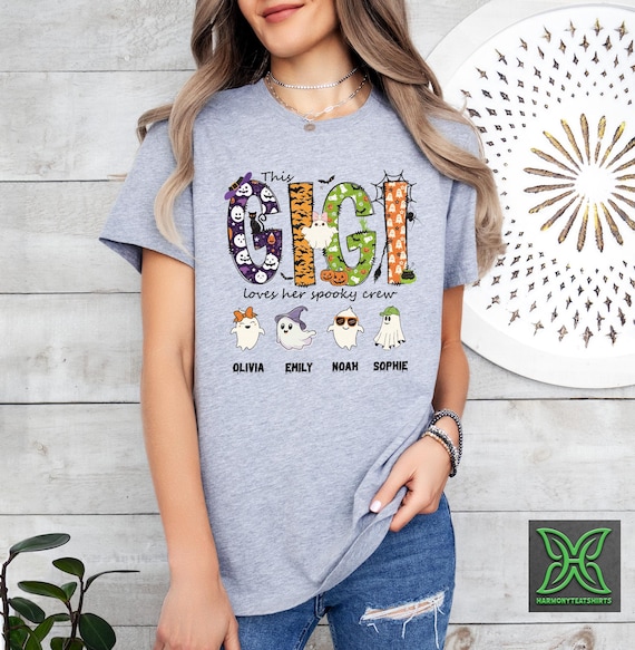 Gigi Loves Her Spooky Crew Shirt, Personalized Halloween Gigi Shirt with Grandkids Names,Spooky Gigi Shirt,Trick or Treat Gift,Gigi Fall Tee