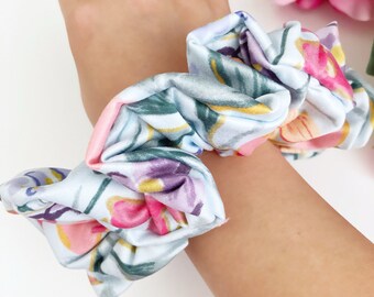 Oversized scrunchies, Floral scrunchie, Hair ties for thick hair, Jumbo scrunchie, Fun hair accessories, Best friend birthday gift for her