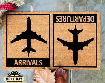 Arrivals And Departures Plane Welcome Doormat, Housewarming Gift, Gift For People Who Love To Travel, Pilot Gift, Outdoor Decor, Home Gift