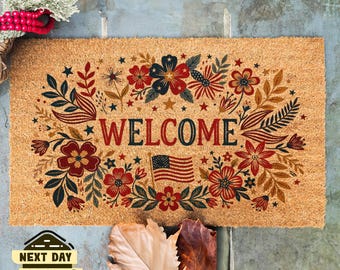 Floral Independence Day Doormat, Outdoor Decor, 250 Years of Freedom