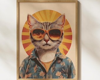 Retro Cat Wall Art, Cat Art Print, Orange Cat Print, Funny Cat Print, Vintage Cat Poster, Bar Cart Decor, Home Decor, Office Wall Art