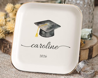 Personalized Graduation Trinket Dish, Birth Flower, Class of 2025