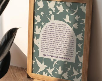 Ralph Waldo Emerson Write it On Your Heart Art Print, Blue White Poetry Wall Art, Modern Wall Art, Inspirational Wall Art, Office Decor