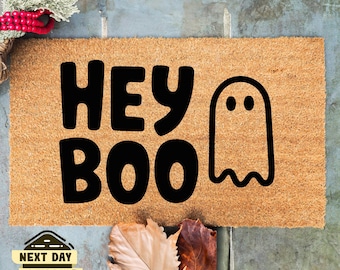 Hey Boo Doormat, Ghost Doormat, Halloween Gift, Halloween Doormat, Halloween Welcome Mat, Home Decor, Outdoor Mat, Home Gifts, Front Doormat