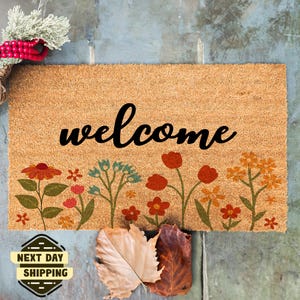 Wildflower Field Doormat, Colorful Doormat, Seasonal Decor, Outdoor Decor, Apartment Doormat, Spring Doormat, Flower Doormat, Coir Doormat