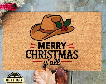 Merry Christmas Y&#39;all Doormat, Western Style, Western Decor, Christmas Doormat, Western Gift, Cowboy Decor, Merry Christmas,  Xmas Gift