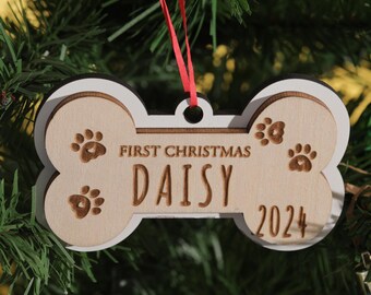 Personalized Laser-Cut Dog Bone Ornament, Wooden Pet Memorial